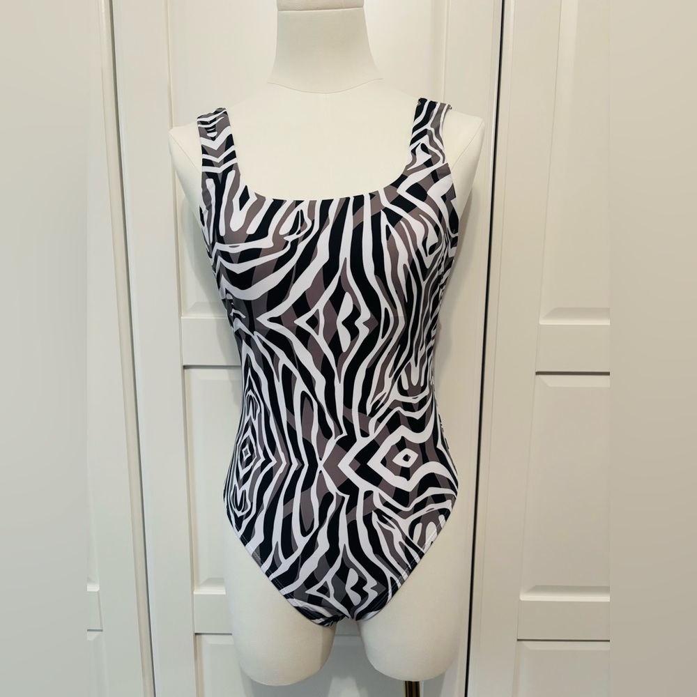 Zebra Print Black & White One-Piece Swimsuit in Sizes S,M,L,XL